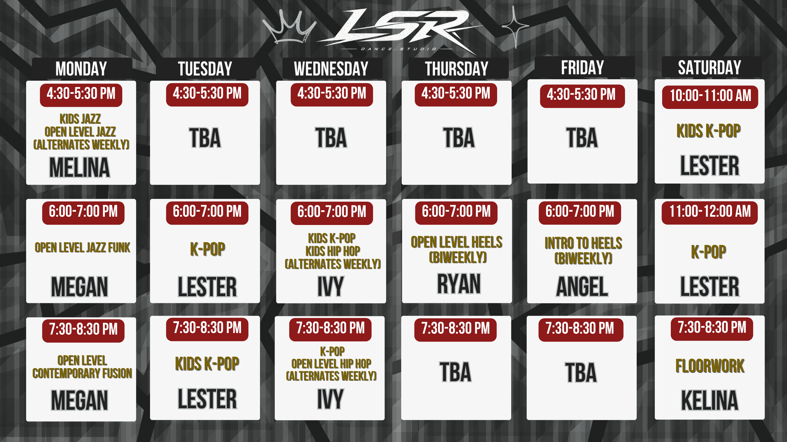 LSR Dance monthly schedule